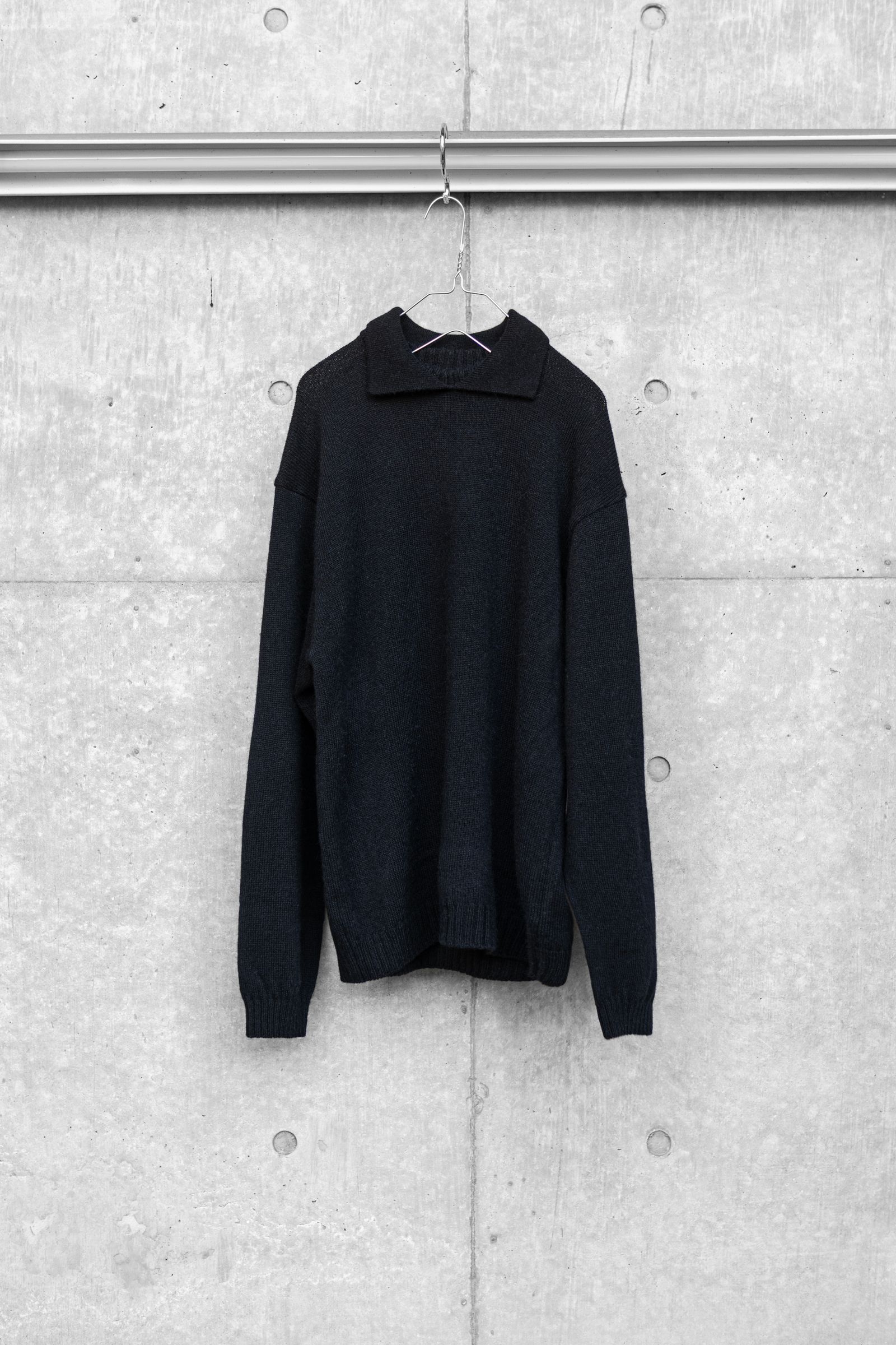 ALPACA POLO COLLAR KNIT SHIRT / BLACK