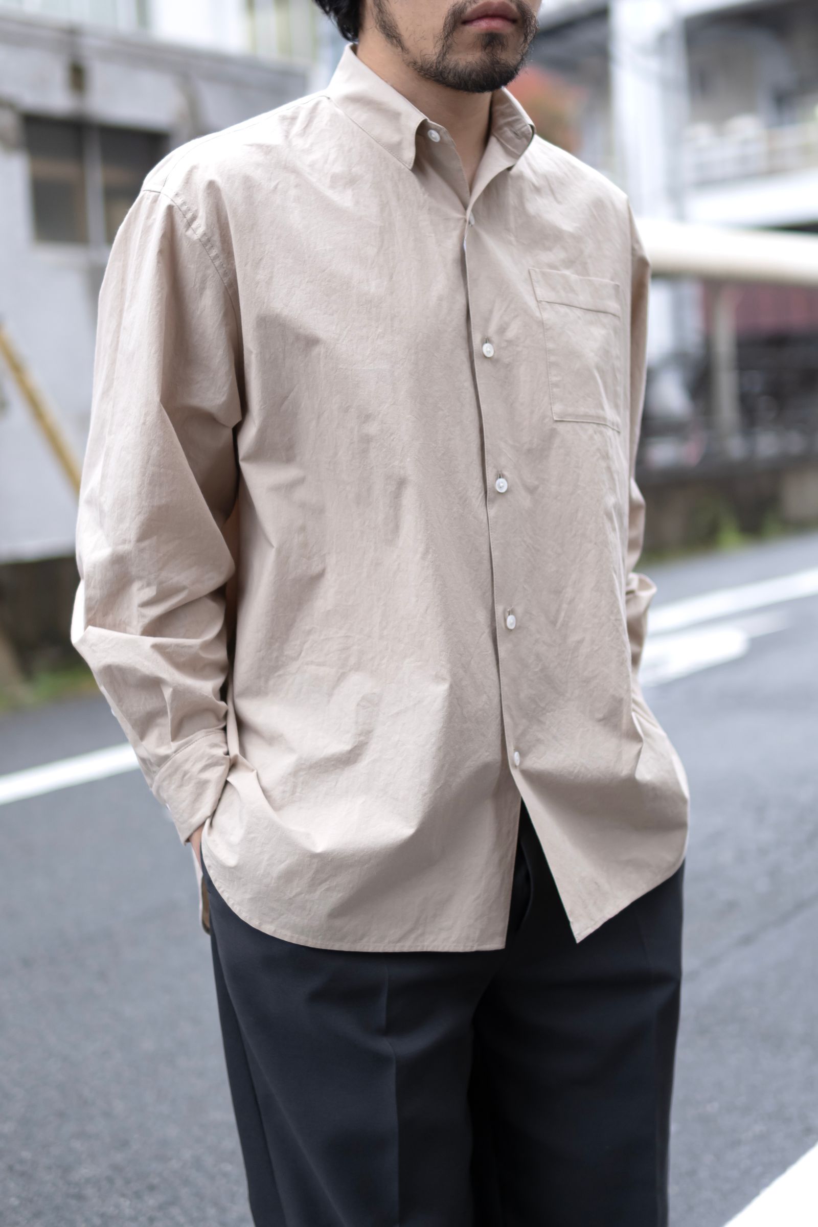 Blanc YM - Cotton Wide Shirt / Beige | Retikle Online Store