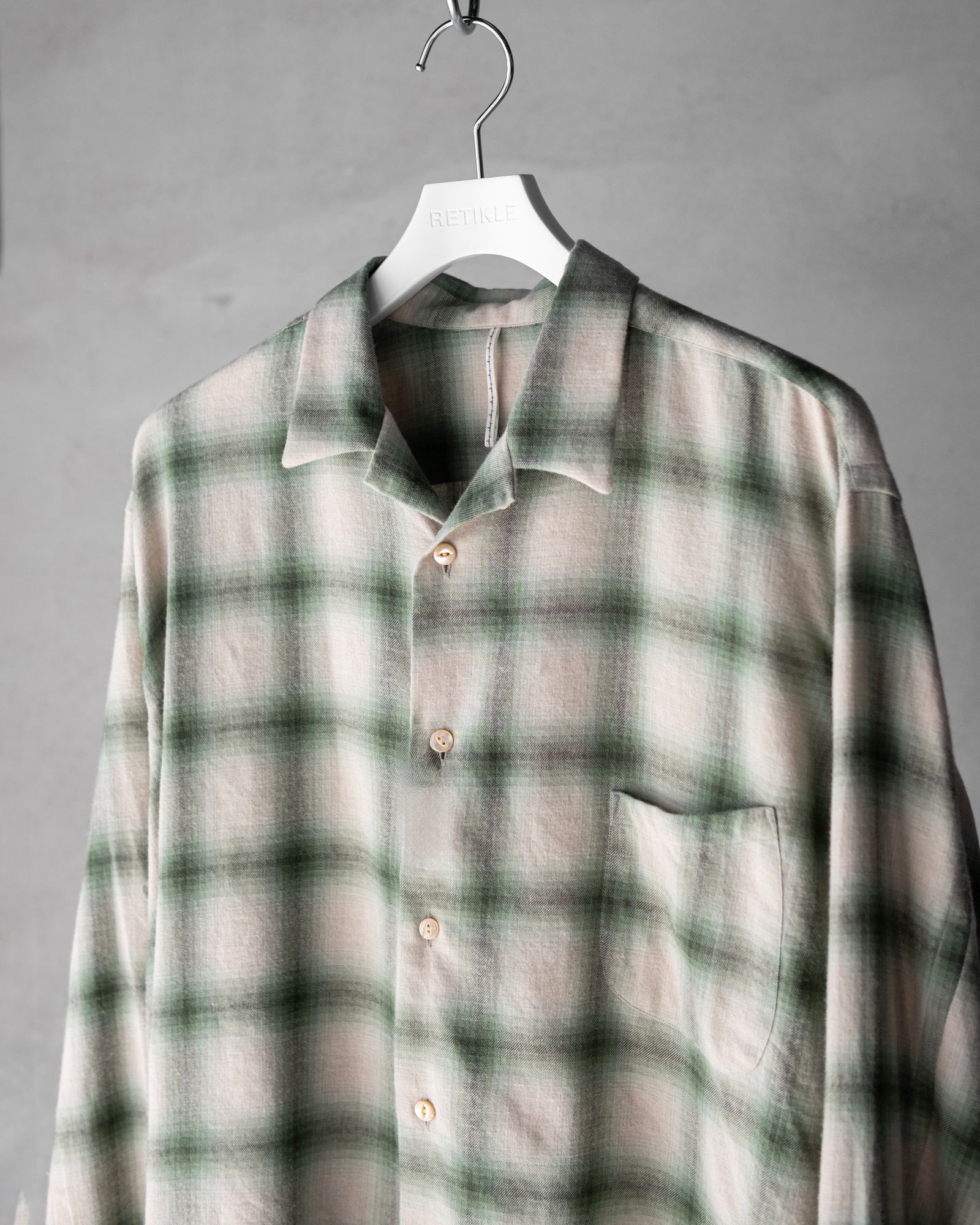 OPEN COLLAR SHIRT / GREEN OMBRE CHECK