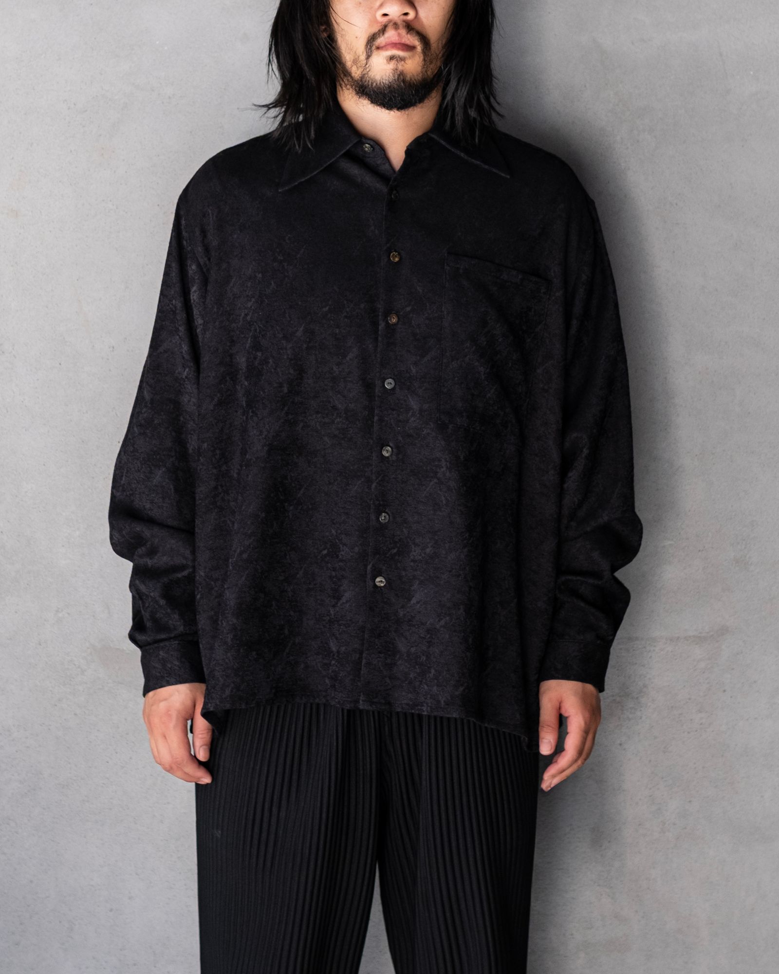 Blurred Pattern Jacquard Oversized Shirt / Black