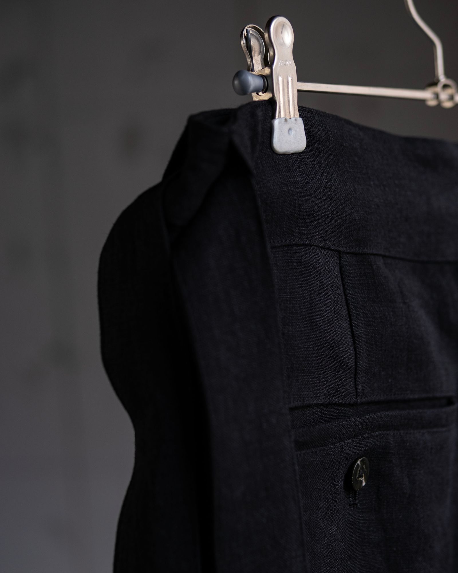 Linen Double Hem Pants with Matching Belt / Black