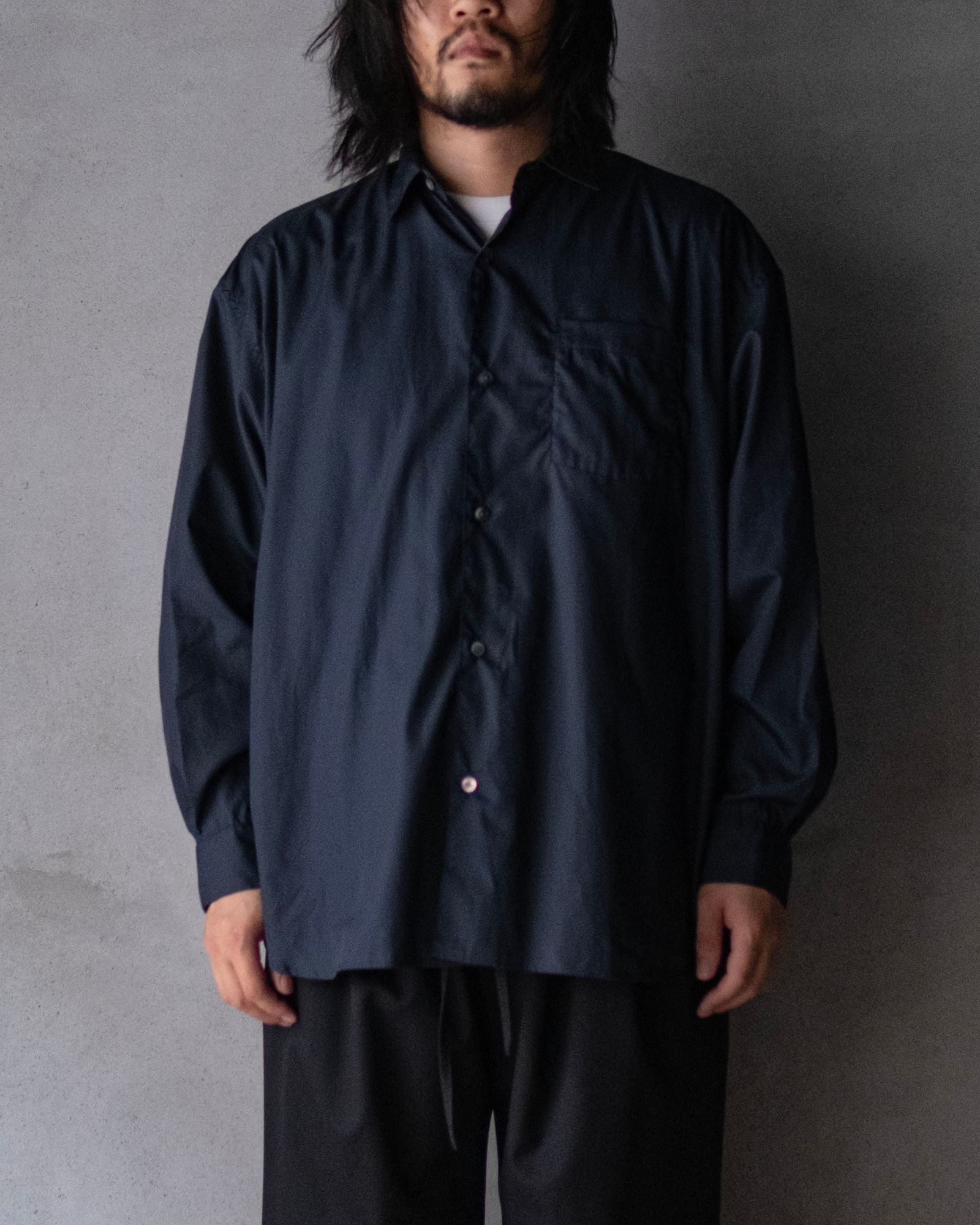 Broad Cotton Wide Shirts / Navy