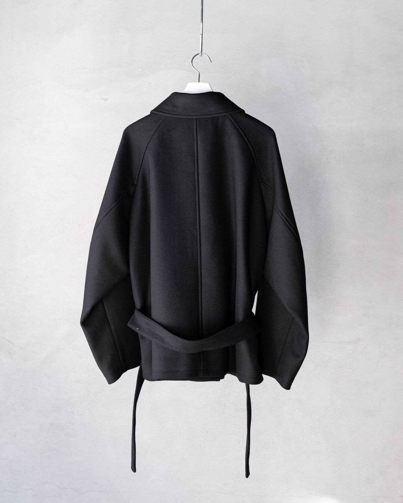 Wool Raglan Pea Coat / Black
