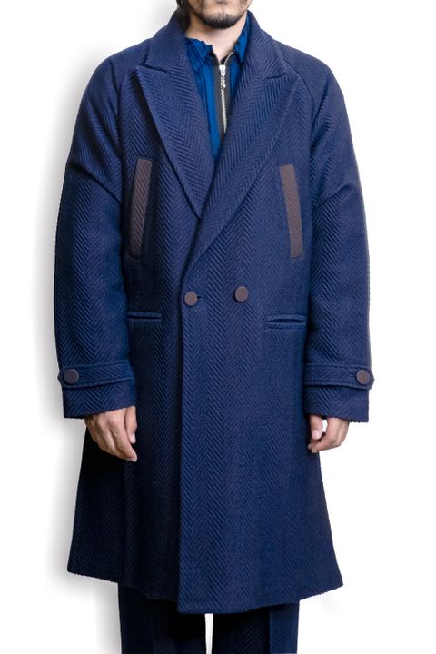 Wool Herringbone Chester Coat / ウールヘリンボーンチェスターコート - ROYAL BLUE