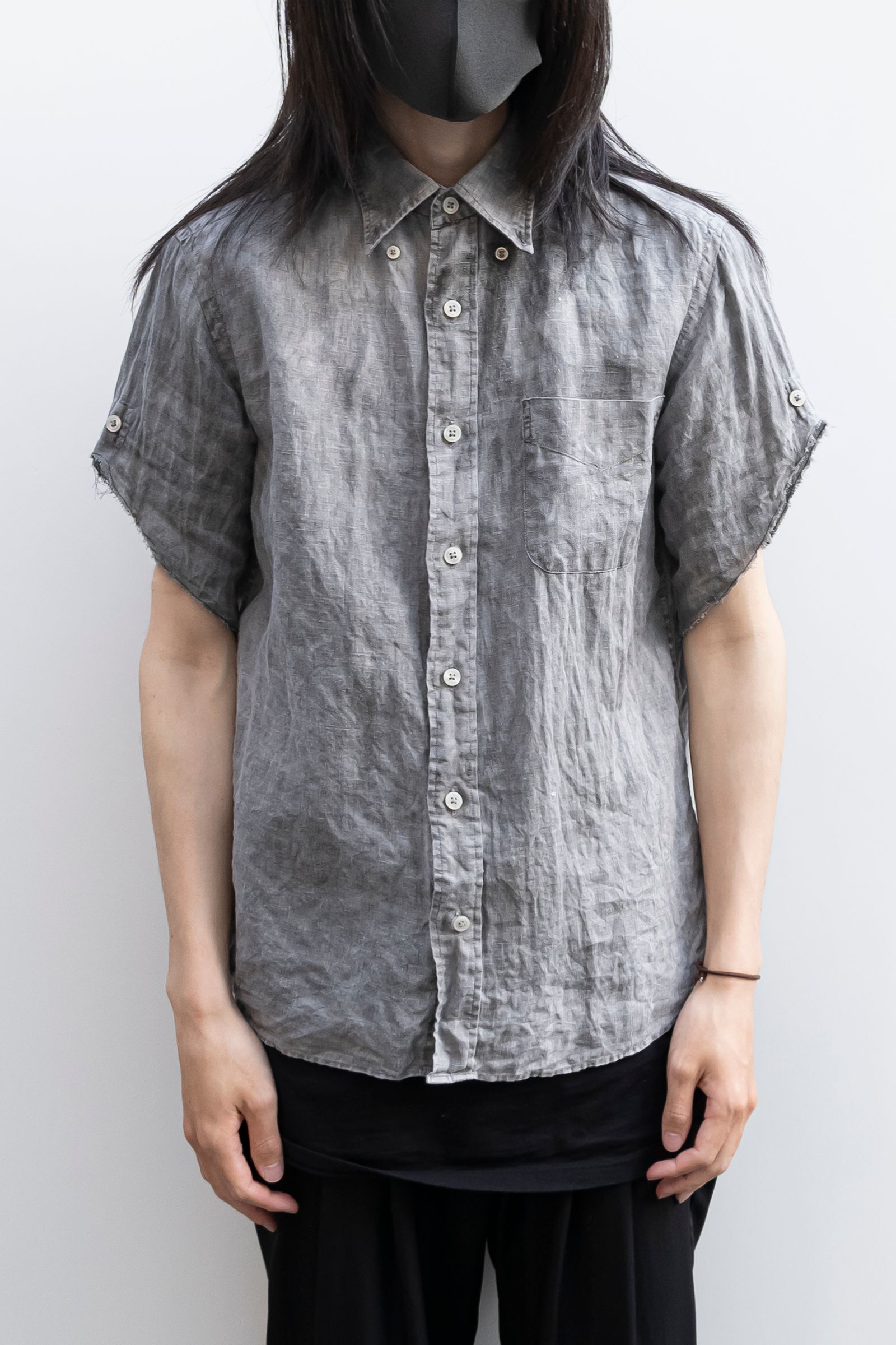 Remake "sumizome" Cutoff linen shirt