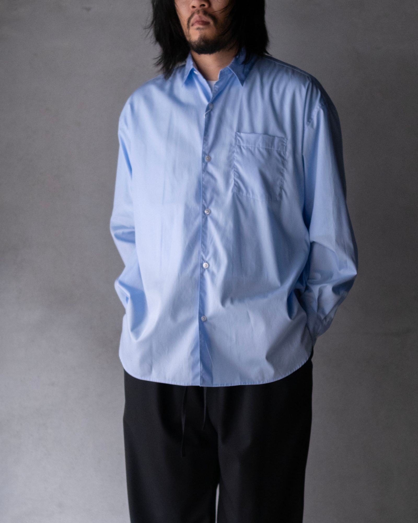 Broad Cotton Wide Shirts / Sax Blue