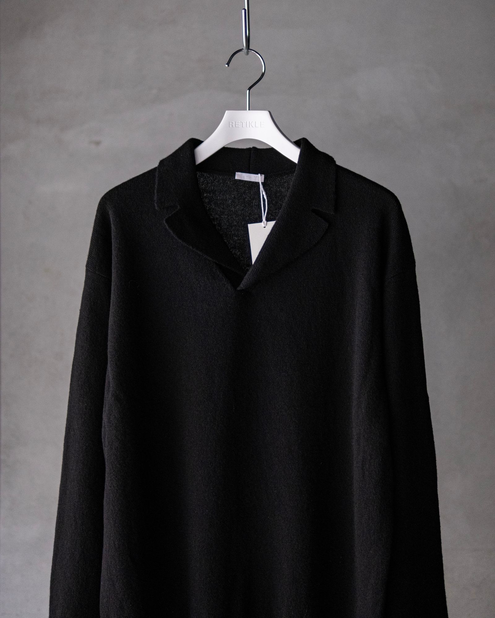 Wool Open Collar Knit Shirts / Black