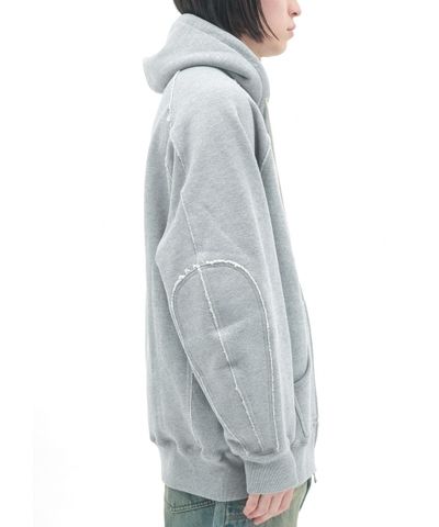 ZIP-UP RAW EDGE HOODIE / GRAY