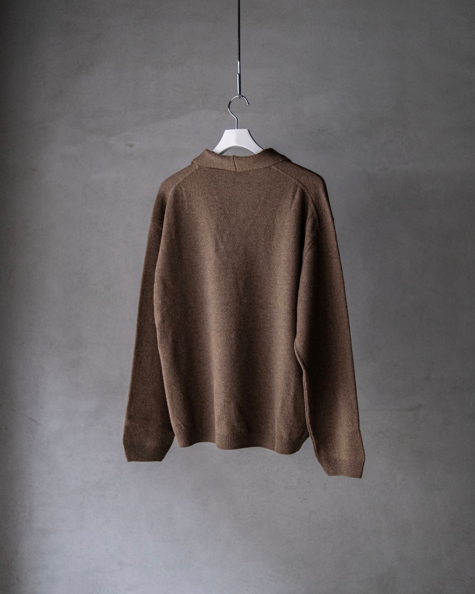 Wool Open Collar Knit Shirts / Brown