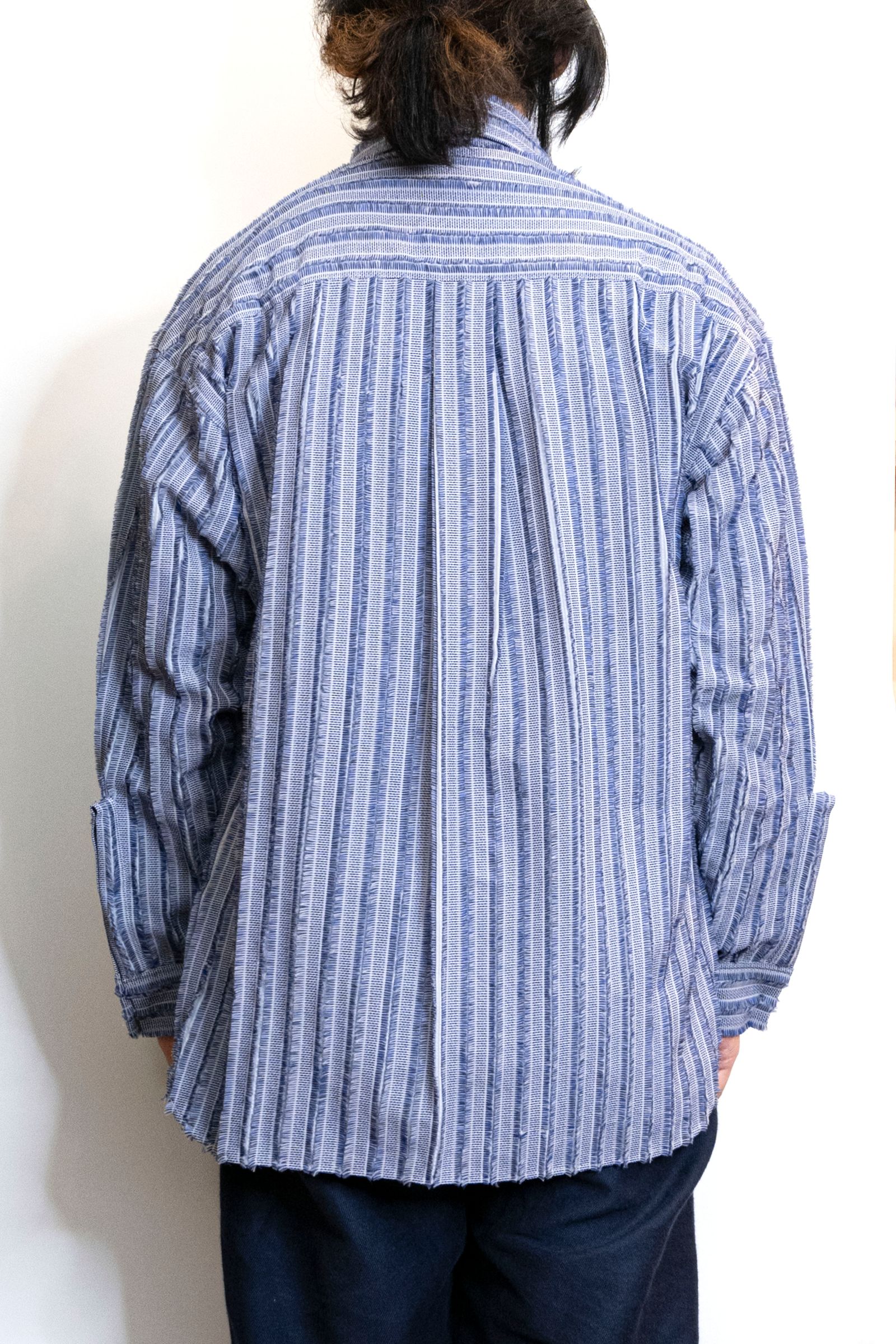 Quilted Striped Jacquard Shirt Blouson / 刺し子ストライプジャカードシャツブルゾン - GRAY BLUE