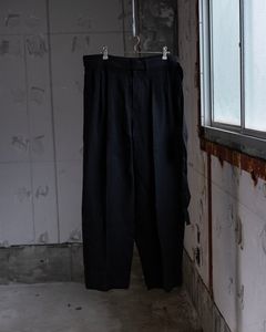 Linen Double Hem Pants with Matching Belt / Black