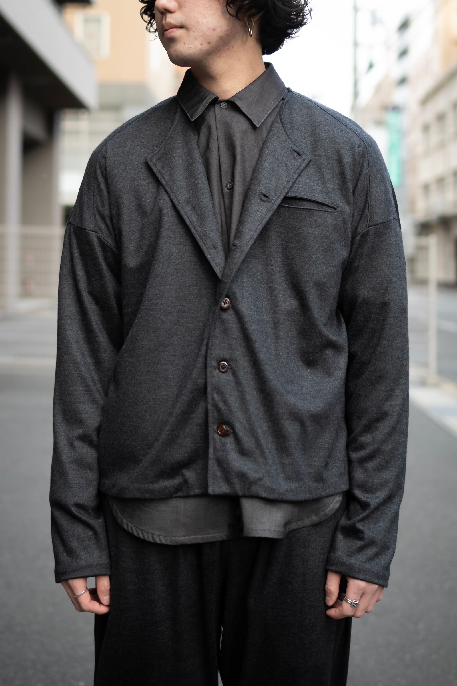 Italian jersey crewneck cardigan / gray