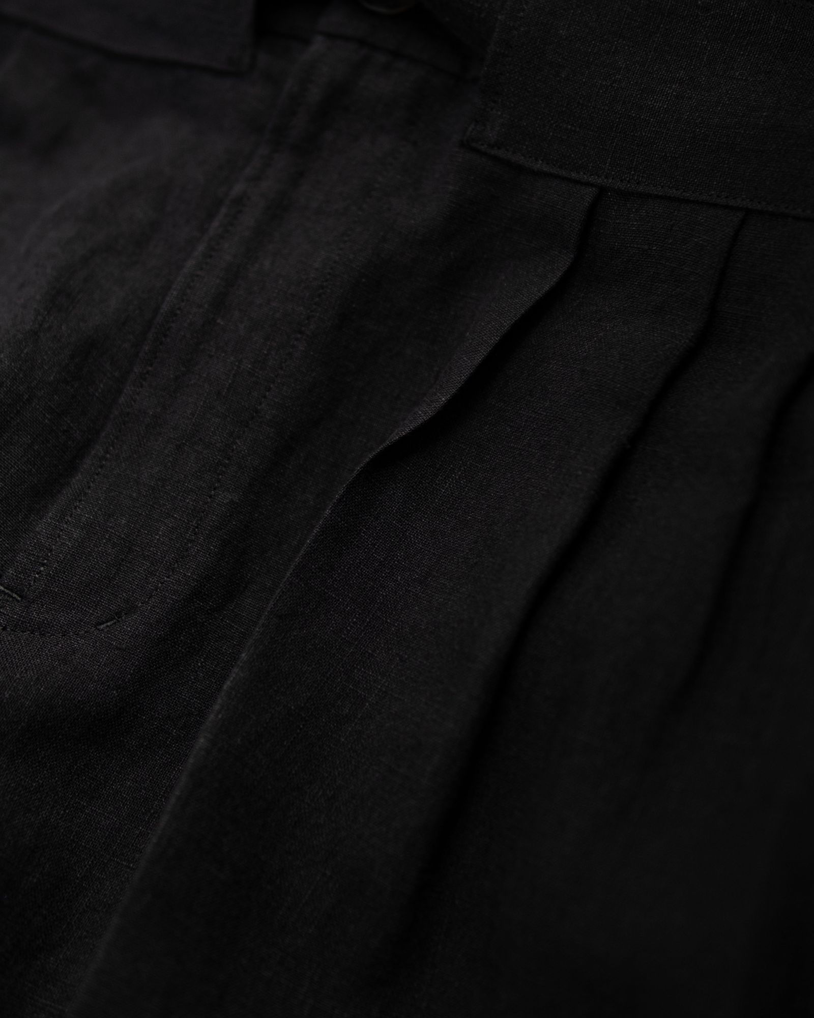 Linen Double Hem Pants with Matching Belt / Black