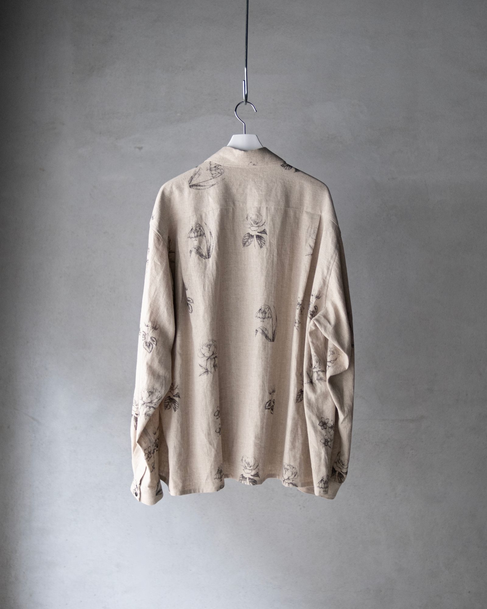 Botanical Print Oversized Shirt / Ecru × Botanical Print