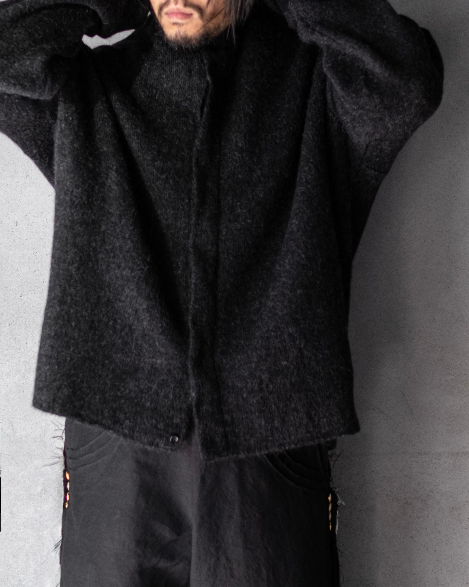 Kid Mohair Knit Shirts / Black