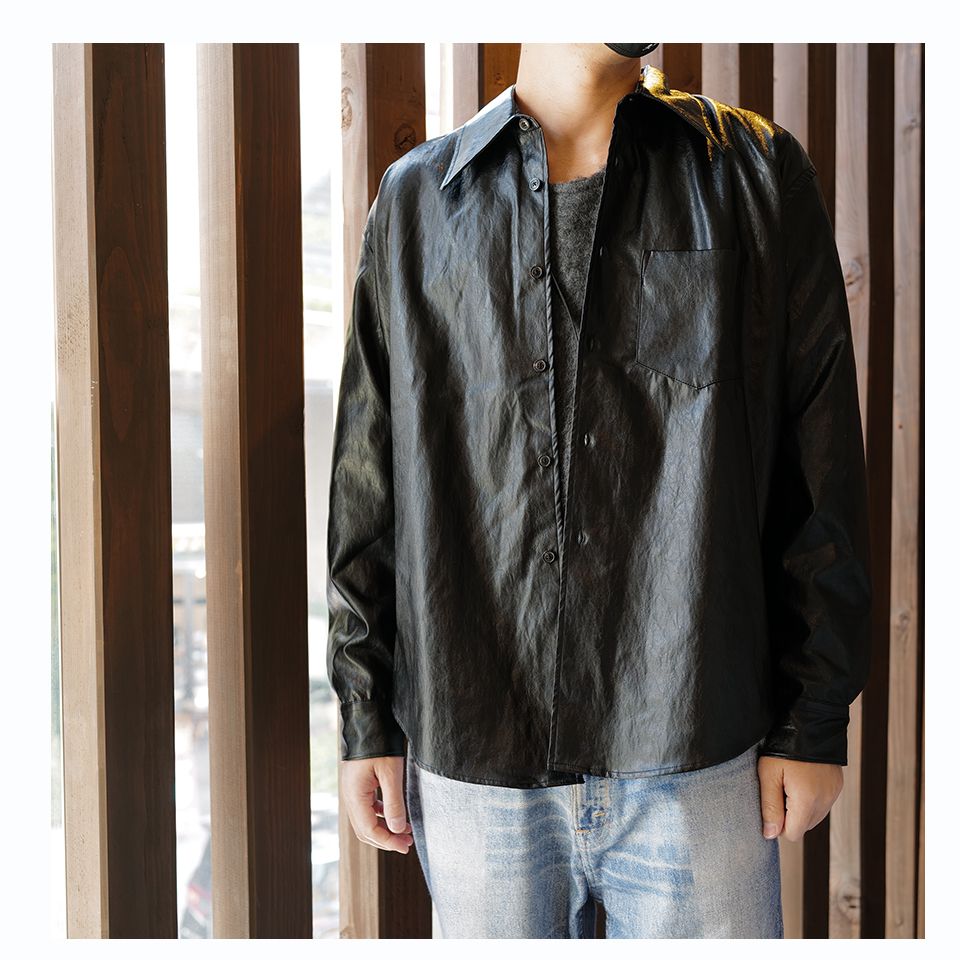 OUR LEGACY - COCO 70S SHIRT CAEIAN BLACK FAKE LEATHER. | River