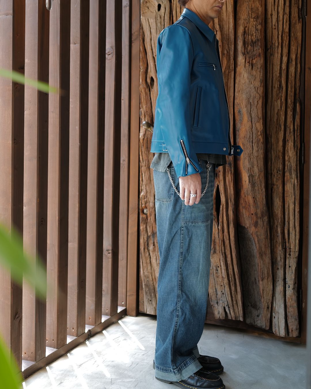Lewis Leathers [Dominator -ドミネーター- 【Slim-Fit】 (ホースレザー / 裏地:ブラックニット / )VintageTurquoise]