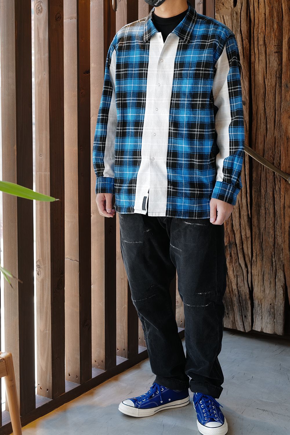 SEQUEL - SQ-22SS-SH-05 LINE CHECK SHIRT BLUE x BLACK | River