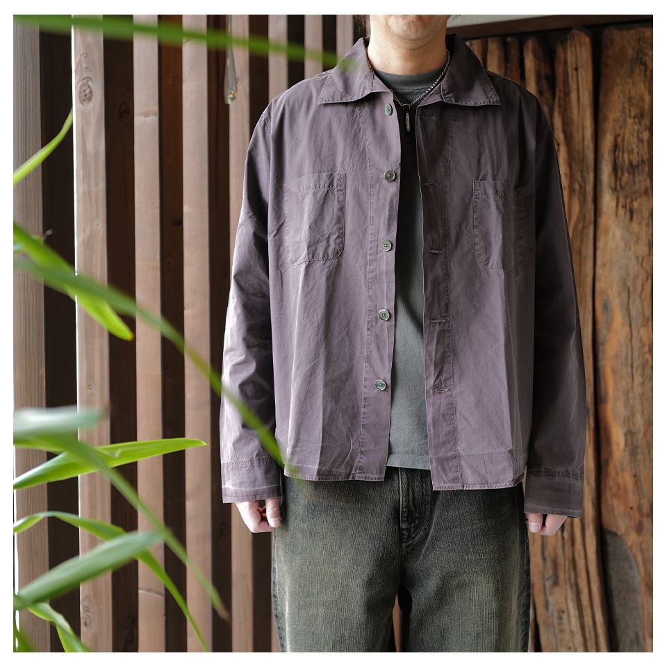 【Last1 Size48】 FUNNEL SHIRT  Charcoal Bordeaux Dense Poplin