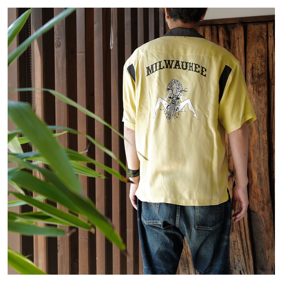 MINEDENIM マインデニム CU. Denim Milwaukee Rib Arm Bowling Shirt ボーリング 半袖シャツ イエロー サイズ1 正規品 / 31480