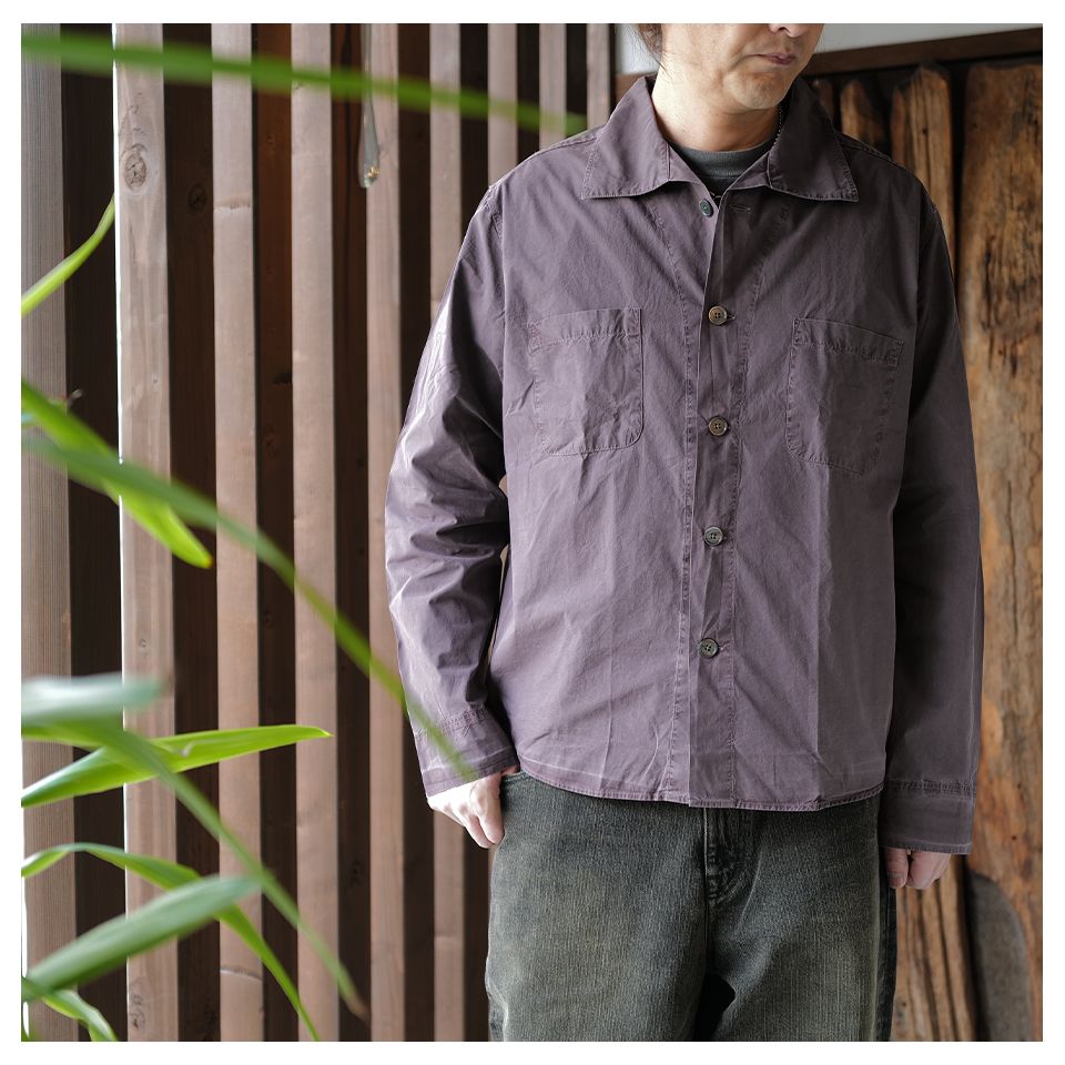 【Last1 Size48】 FUNNEL SHIRT  Charcoal Bordeaux Dense Poplin