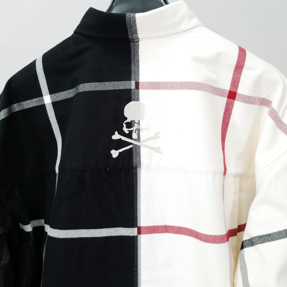 Last1 L 【mastermindJAPAN】 VERTICAL SPLIT PLAID SHIRT  BLACK x WHITE PLAID( BIG )