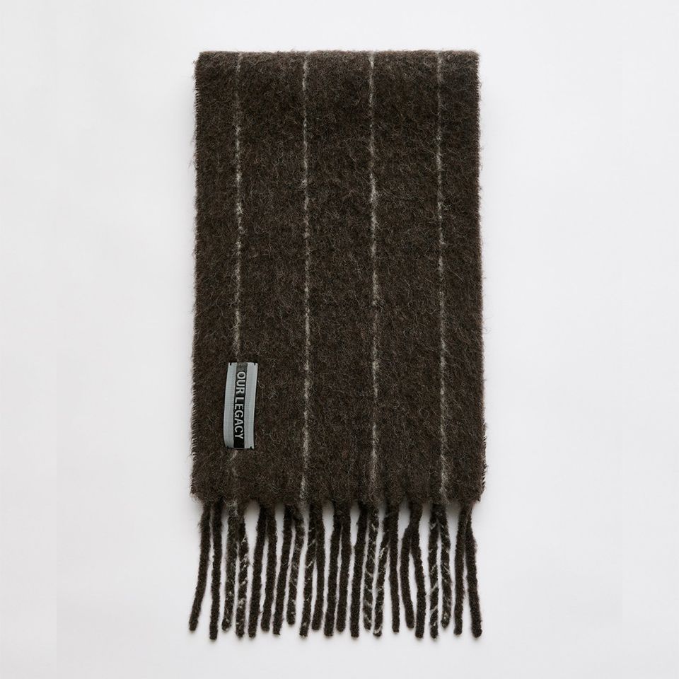 ESTATE SCARF   Brown Pinstripe Fuzzy Alpaca