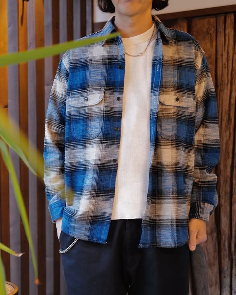MINEDENIM -Heavy Cotton Flannel Ombre Work Shirt -
