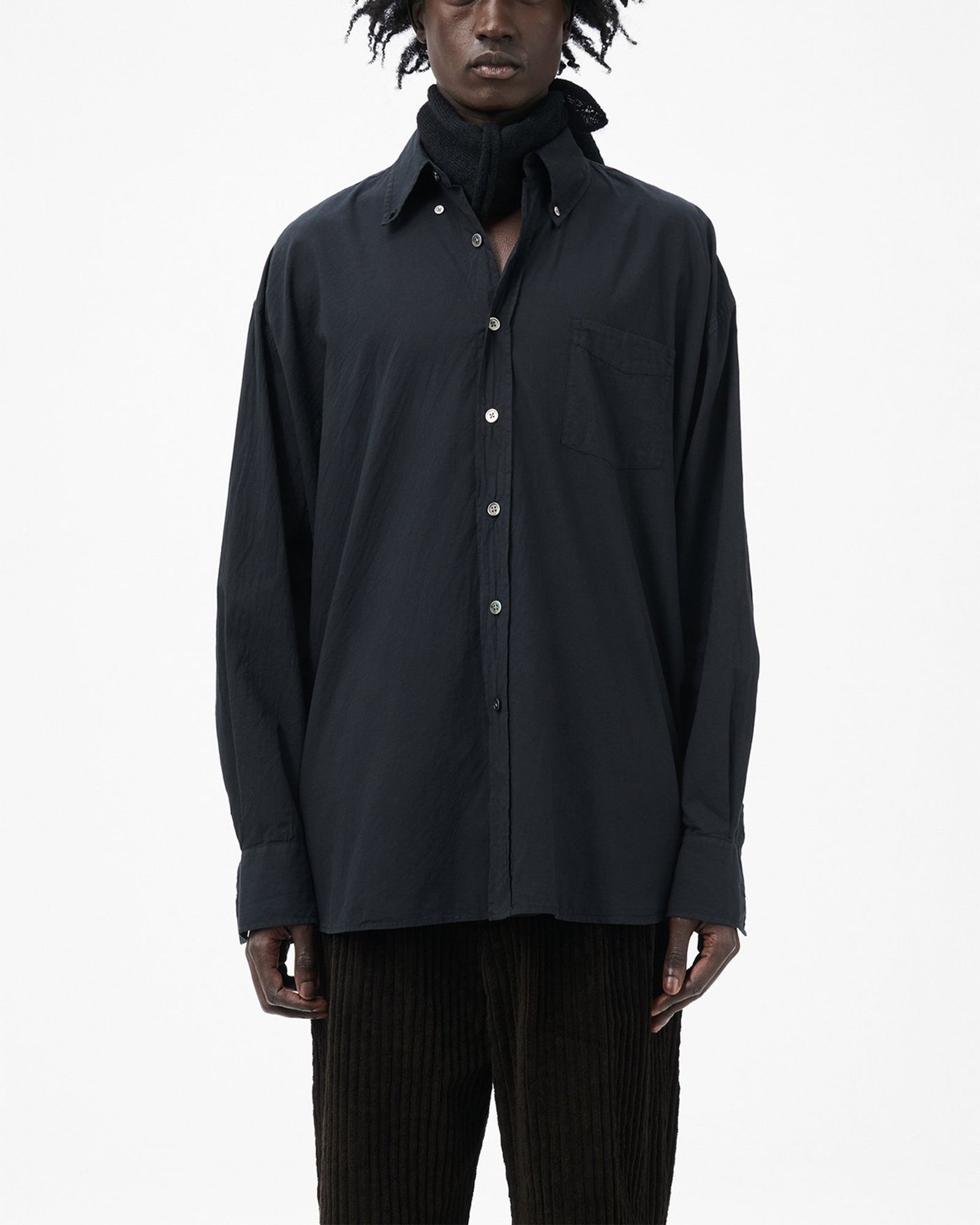 【Last1 Size44】 BORROWED BD SHIRT Black Voile
