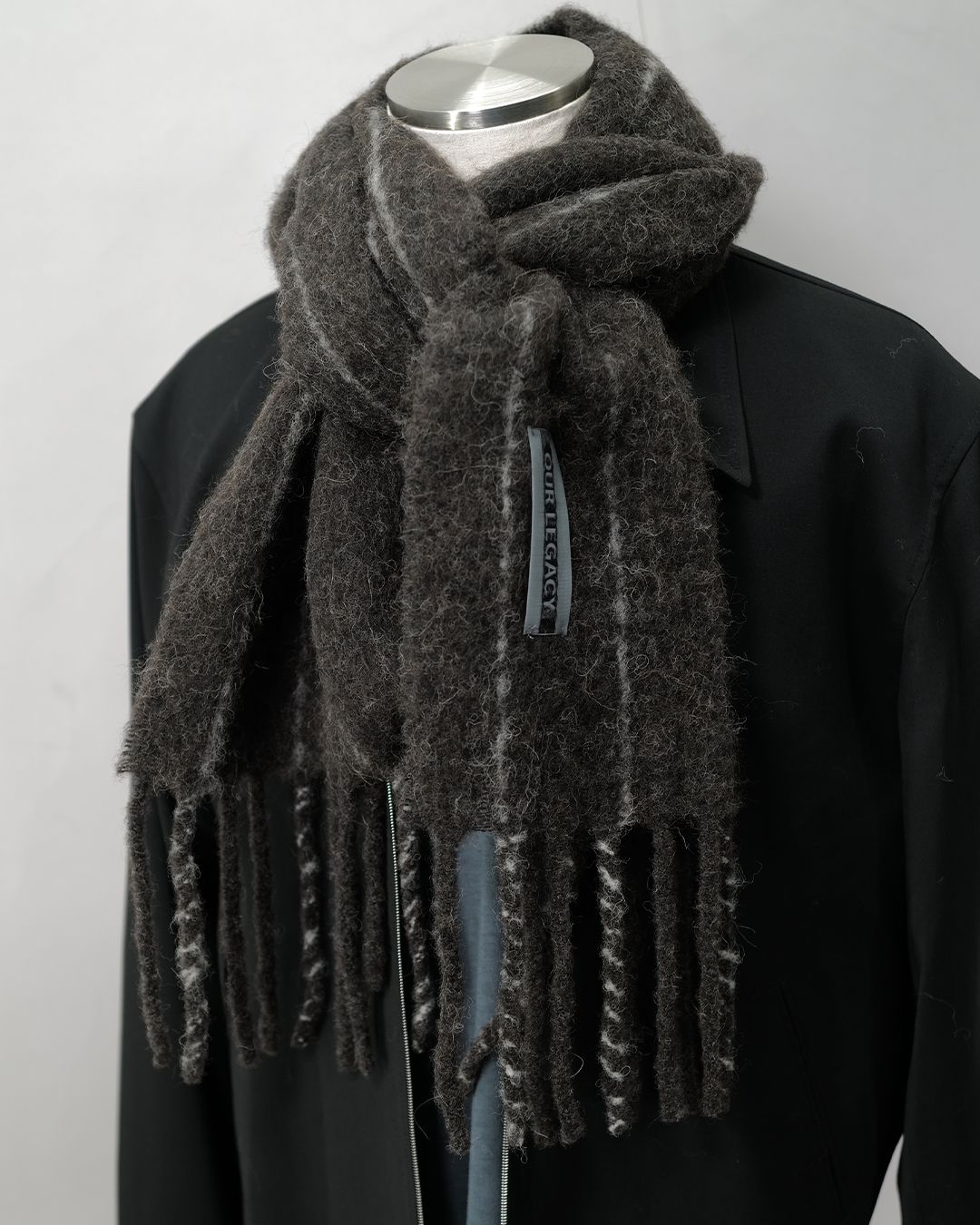 ESTATE SCARF   Brown Pinstripe Fuzzy Alpaca