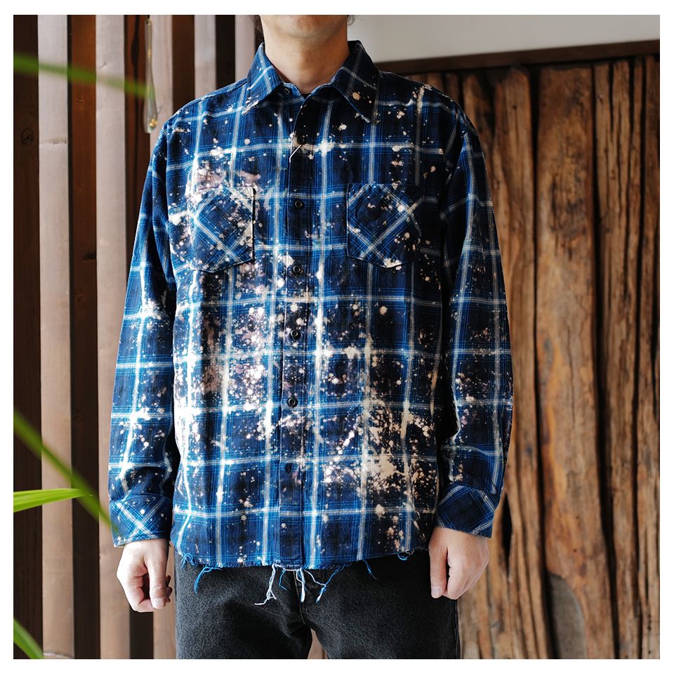 Rafu - 【Rafu】 Bleached shirt Blue | River