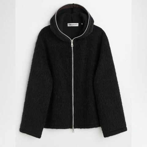 FULL ZIP HOOD  Black Hairy Wool