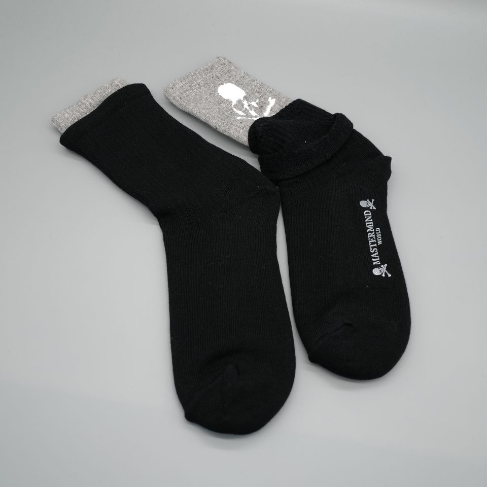 【MASTERMIND WORLD】 DOUBLE LAYER CREW SOCKS  BLACK