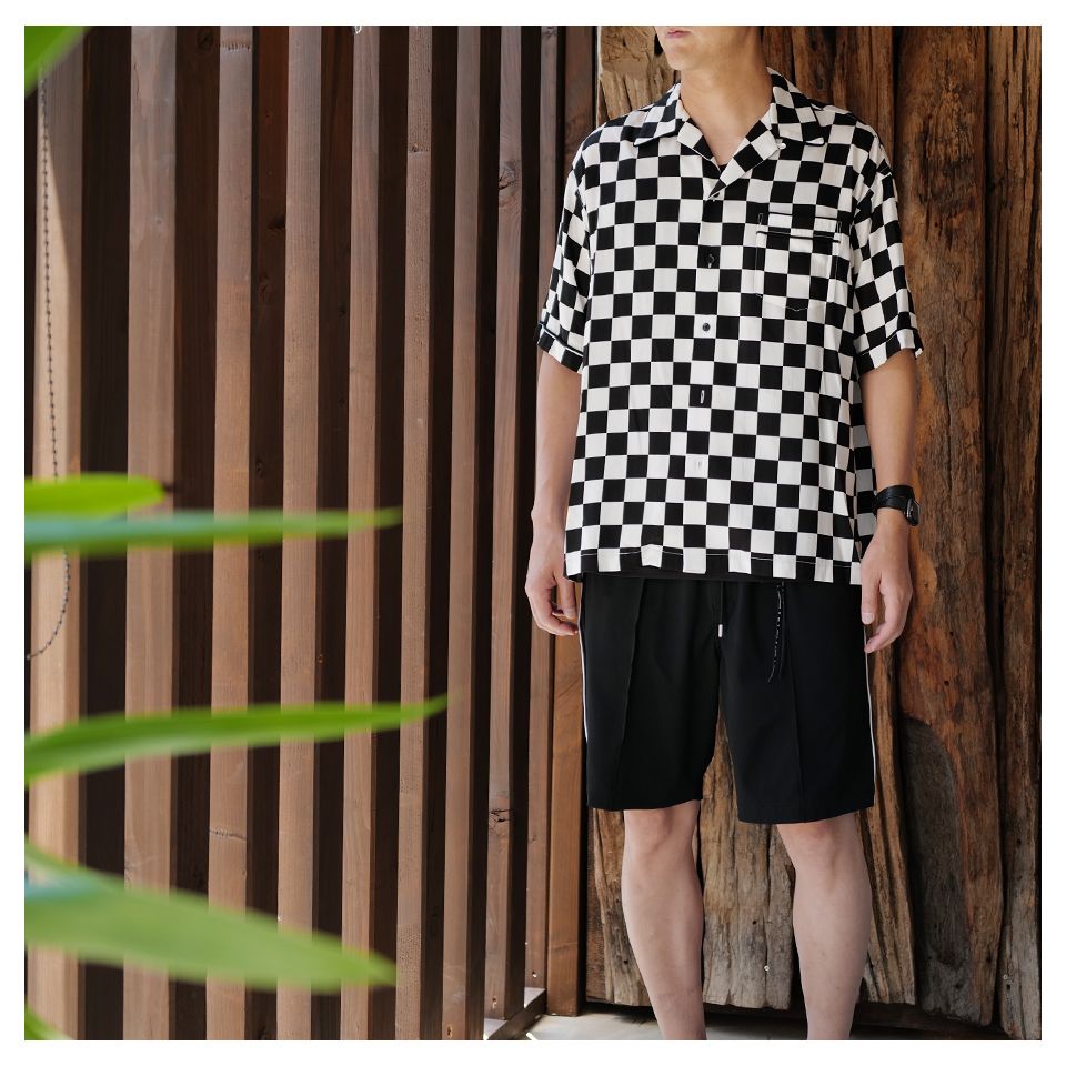 MINEDENIM - CU.Denim Checker flag S/S Open Collar SH | River