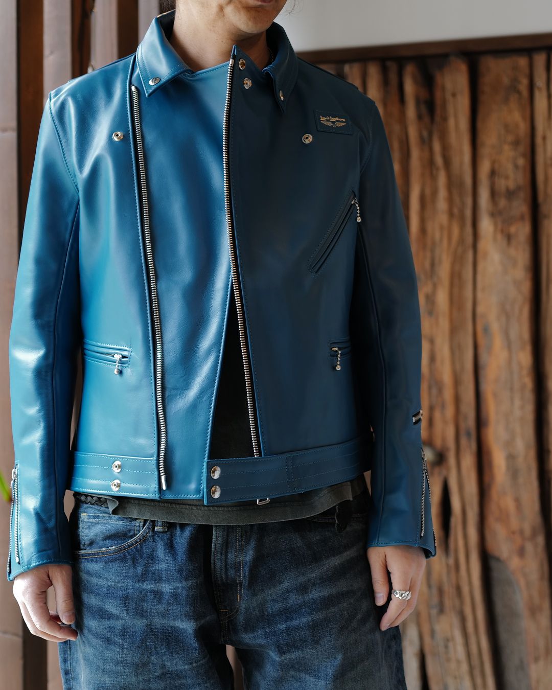 Lewis Leathers Cyclone -サイクロン- 【Tight-Fit】 (ホースレザー / 裏地:タータンチェック/) VintageTurquoise