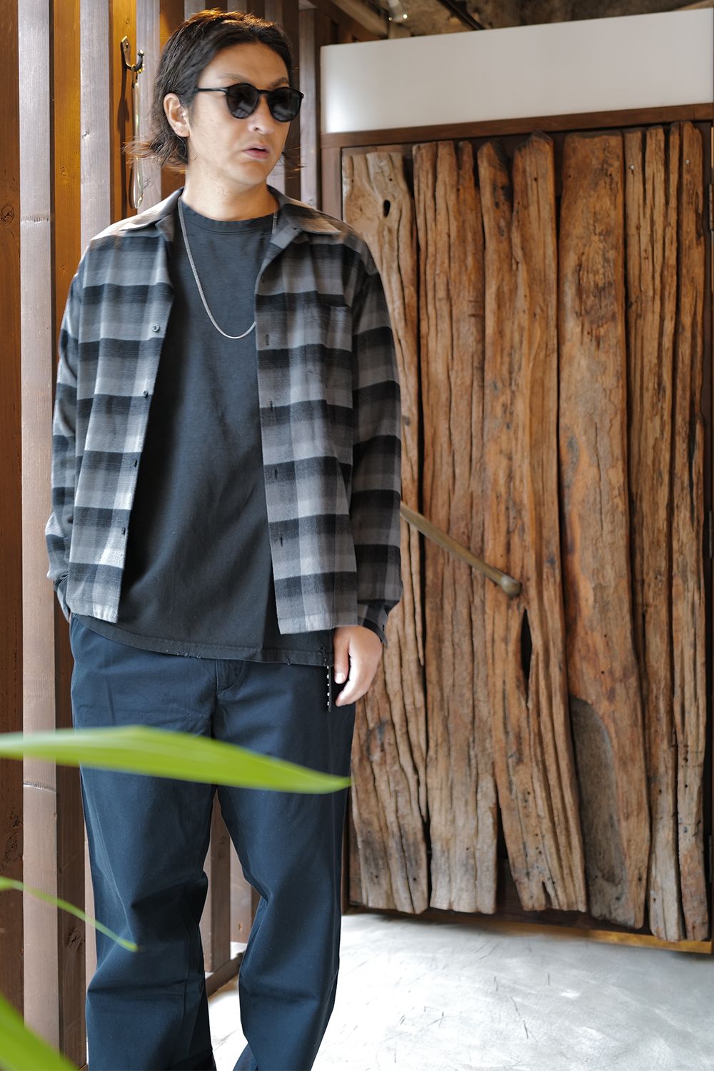MINEDENIM - 【Last1 Size2】C.R Flow Ombre Check Open Collar MINEDENIM - 【Last1 Size2】C.R Flow Ombre Check Open Collar