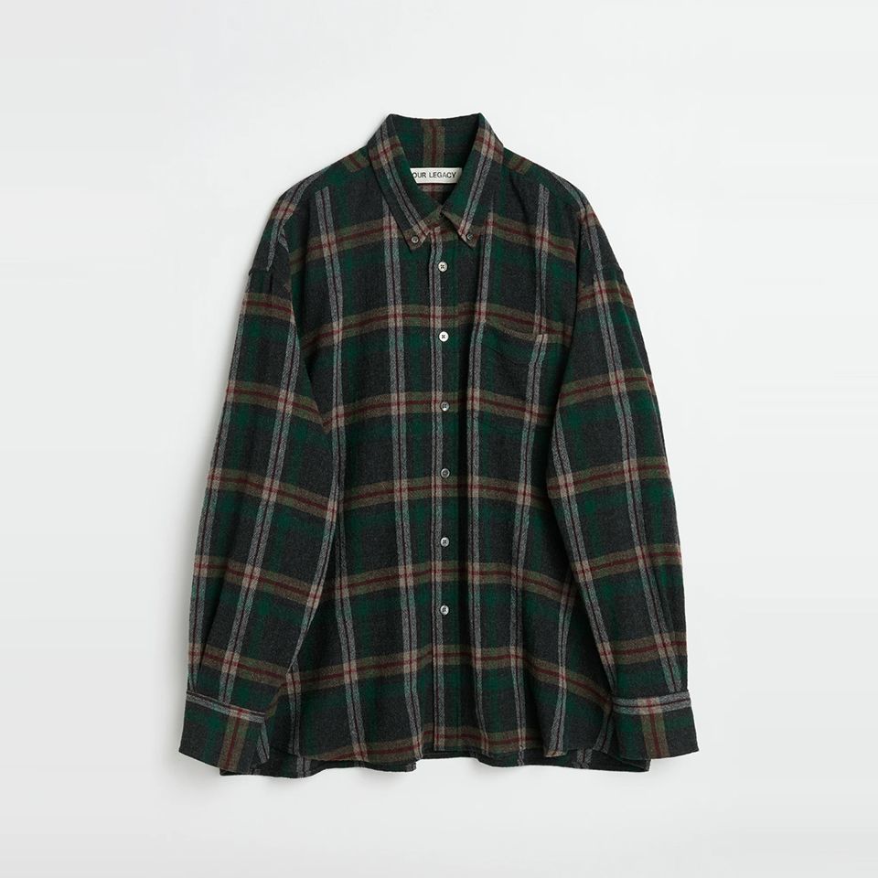 OUR LEGACYアワーレガシー BOX SHIRT-GREEN SHADOW CLOTH CHECKボックスネルシャツ【46】【MSHA72473】