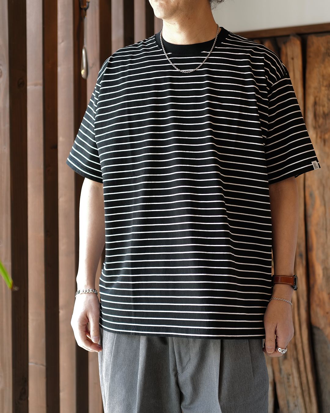 HIGH GAUGE BORDER T-SHIRT  [BLACK]