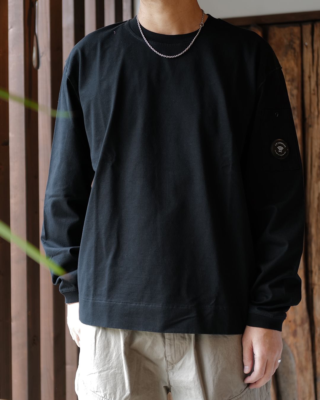 30/2 Mercerized Jersey Twisted Long Sleeve Lens T-Shirt BLACK