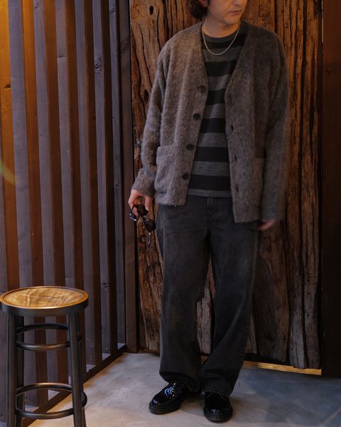 MINEDENIM -EF.Wool Interlock Border Print Crewneck L/S Pullover -