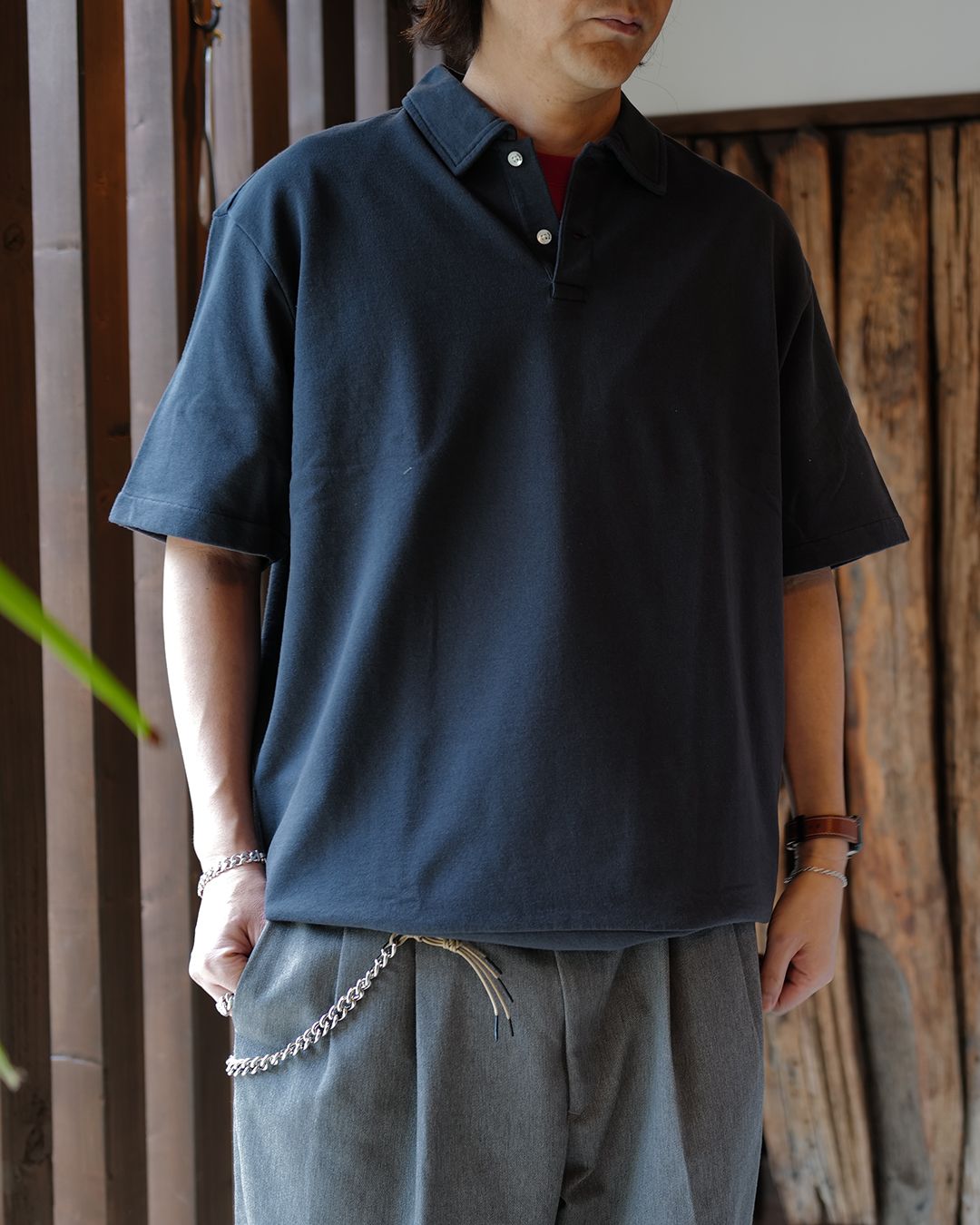 SWEAT POLO SHIRT [DARK GRAY]
