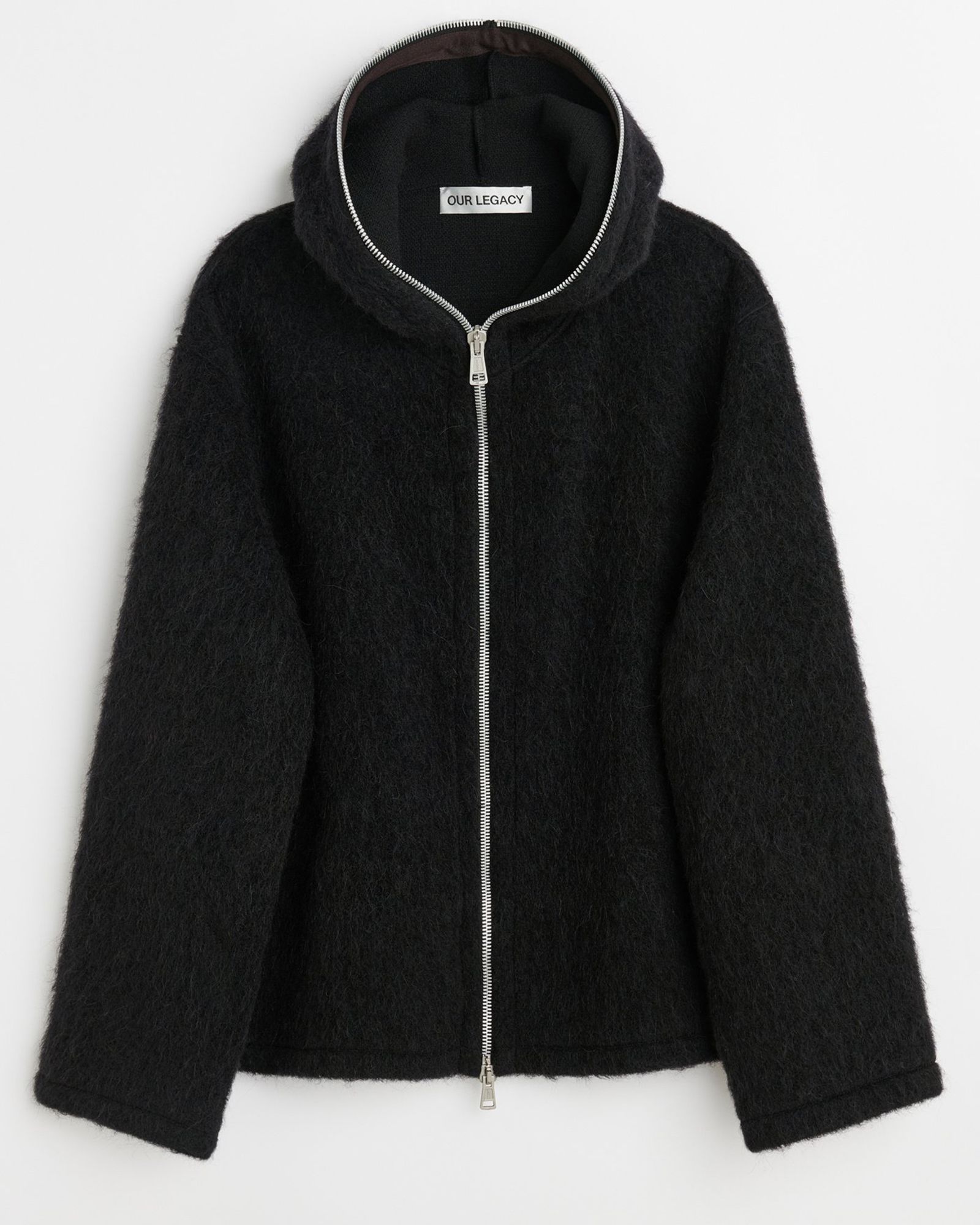 FULL ZIP HOOD  Black Hairy Wool