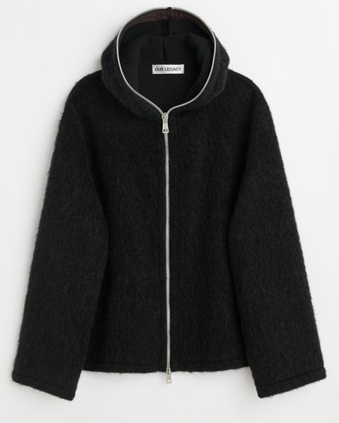 FULL ZIP HOOD  Black Hairy Wool