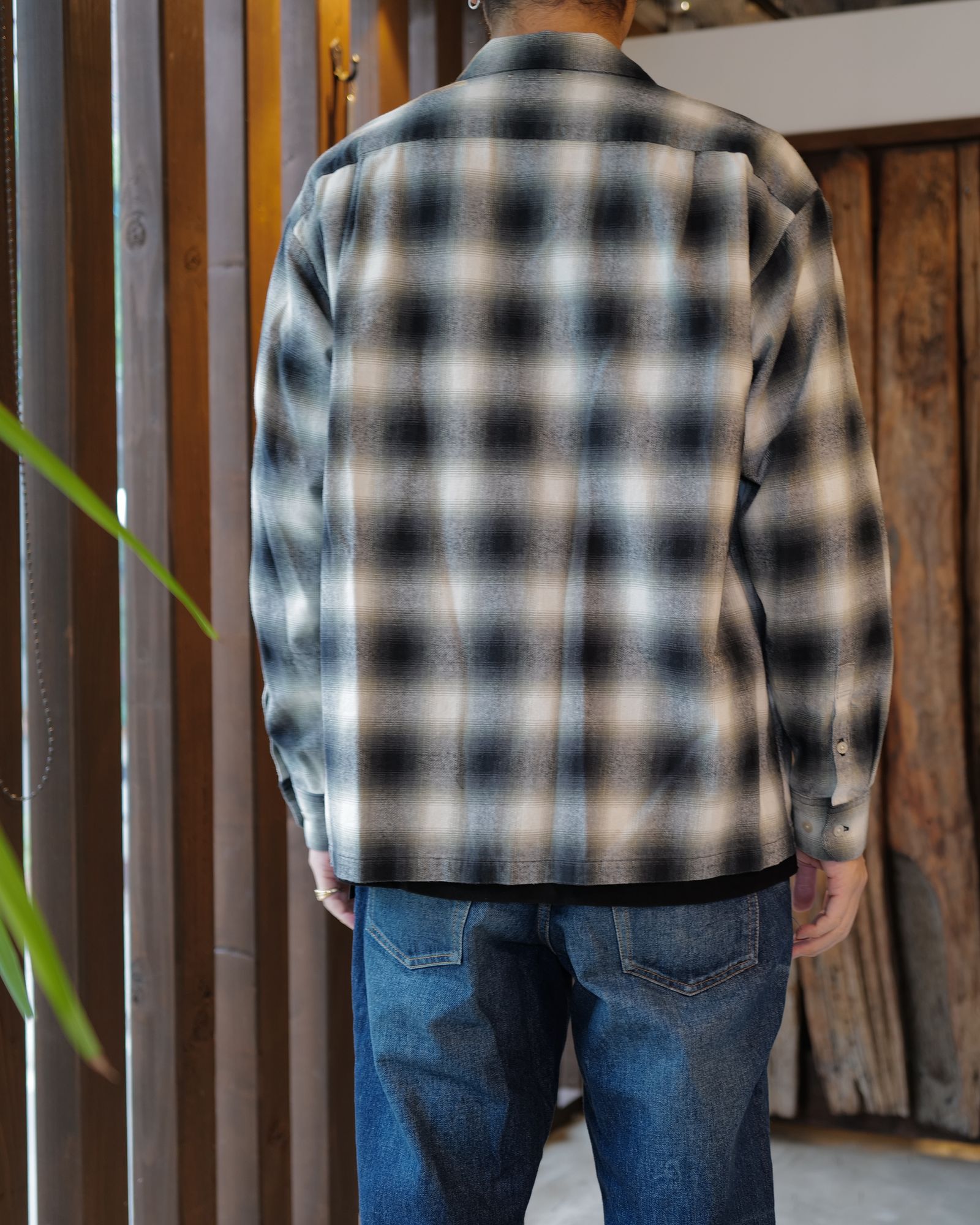 C.Flannel Ombre Open Collar SH  BLT