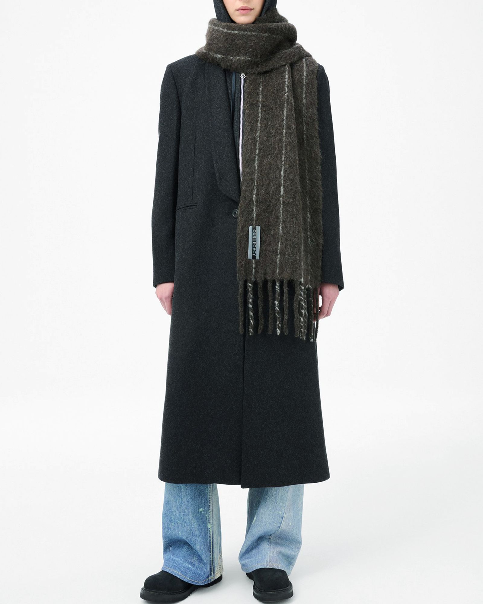 ESTATE SCARF   Brown Pinstripe Fuzzy Alpaca