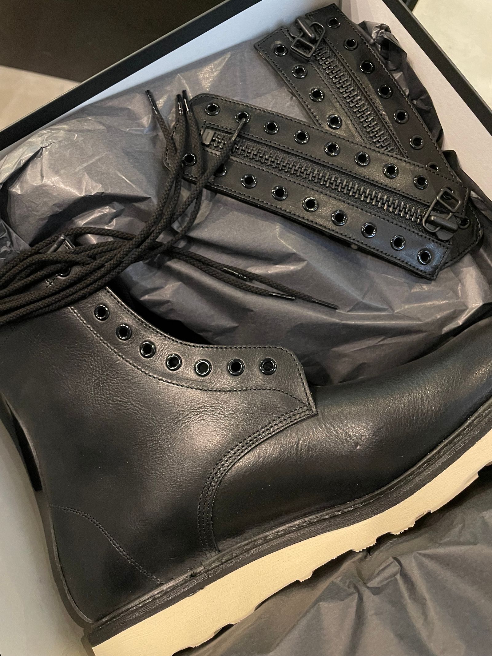 MINEDENIM - Leather Zipper Unit Military Boots Black | River