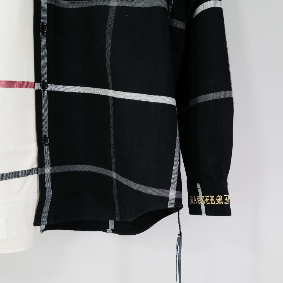 Last1 L 【mastermindJAPAN】 VERTICAL SPLIT PLAID SHIRT  BLACK x WHITE PLAID( BIG )