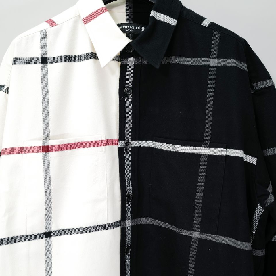 Last1 L 【mastermindJAPAN】 VERTICAL SPLIT PLAID SHIRT  BLACK x WHITE PLAID( BIG )