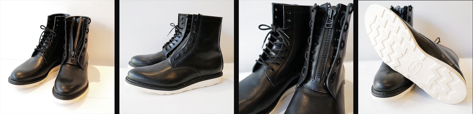 Leather Zipper Unit Military Boots Black -MINEDENIM- | River