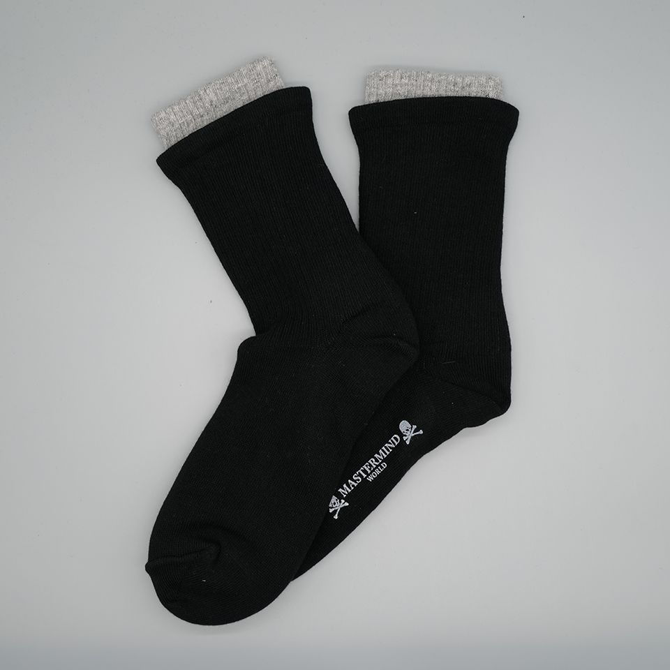 【MASTERMIND WORLD】 DOUBLE LAYER CREW SOCKS  BLACK